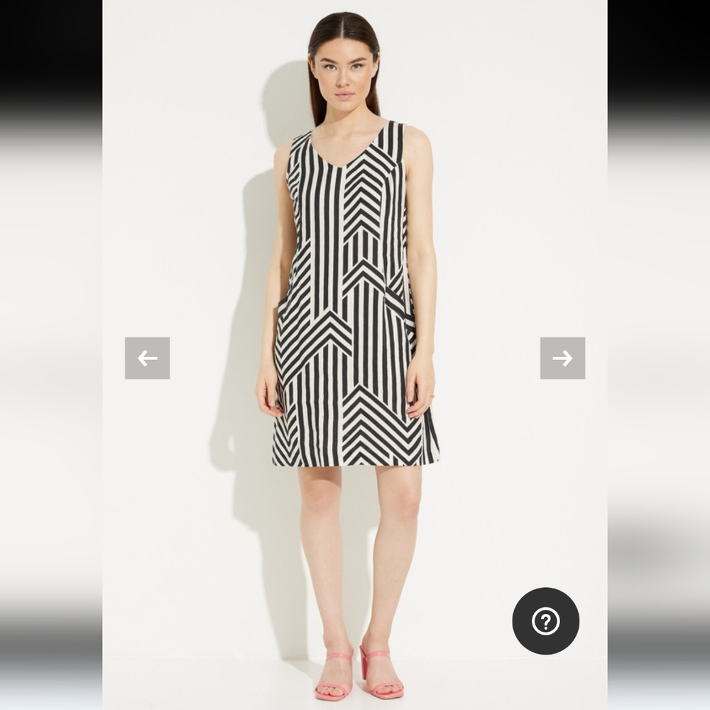 CHARLIE B Black and White Striped Linen Sleeveless V-Neck Mini Dress Womens S